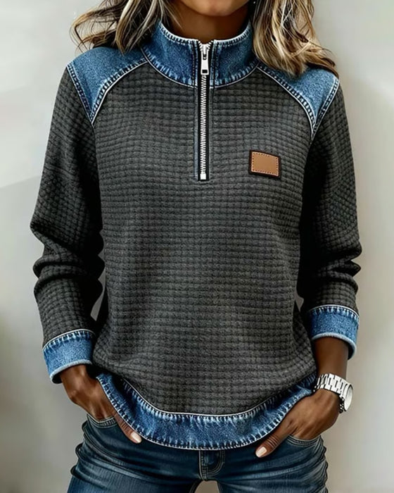 Sweatshirt Met Halve Rits En Kleurblokmotief