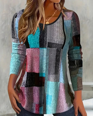 T-shirt casual bedrukt lange mouw ronde hals