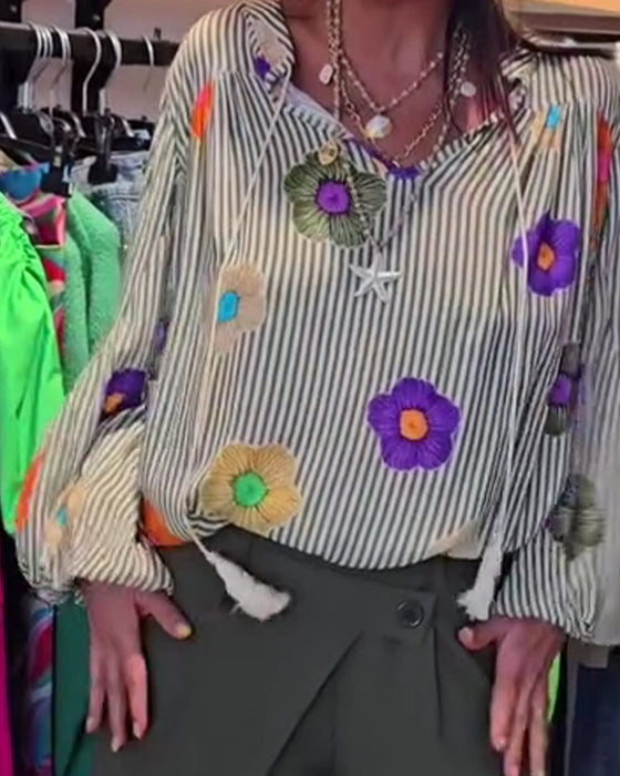 Blouses Streep Bloemen Stropdas