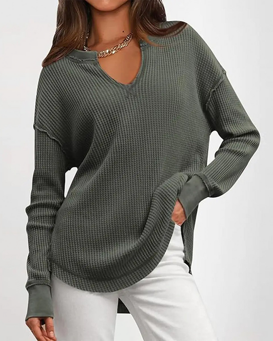 Top Wafel Henley Lange Mouw