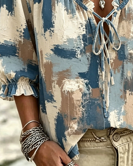 Casual Bedrukte Blouse V-Hals