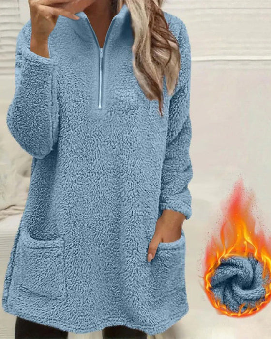 Sweatshirt Effen Kleur Opstaande Kraag