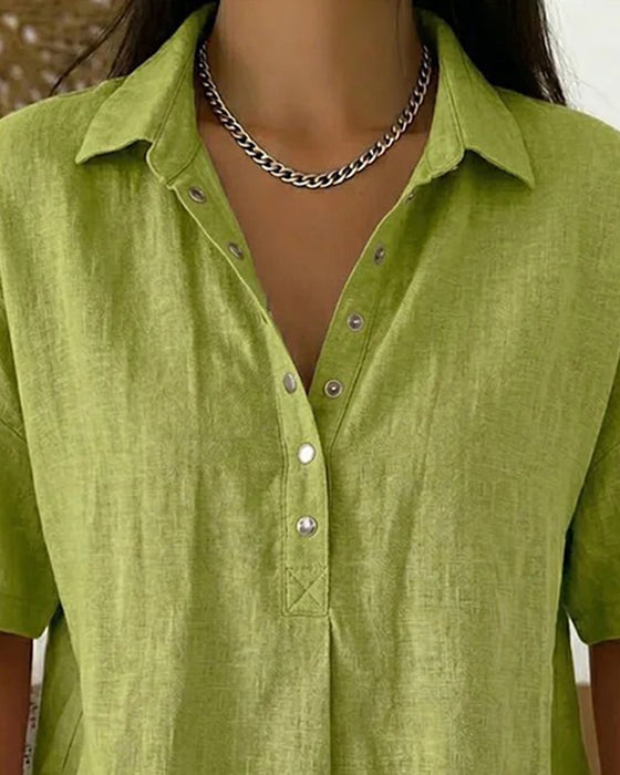 Blouse Knoop-Omlaag Gekraagd Casual
