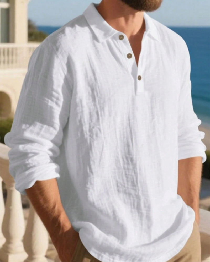 Overhemd Heren Lichtgewicht Los Linnen Lange Mouw Polo