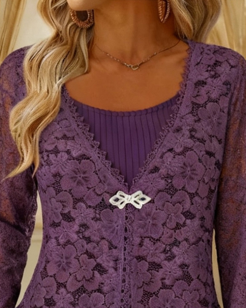 Langmouwige Faux Twee-Delige Top