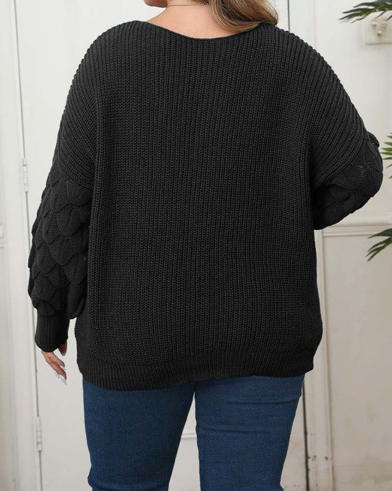 Pullover Pofmouw V-Hals Gebreid