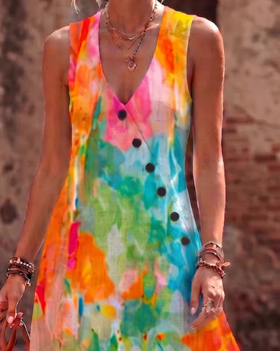 Jurk Mouwloos Aquarel Bloemig Elegant Maxi