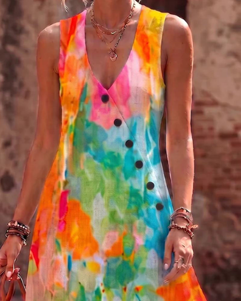 Jurk Mouwloos Aquarel Bloemig Elegant Maxi