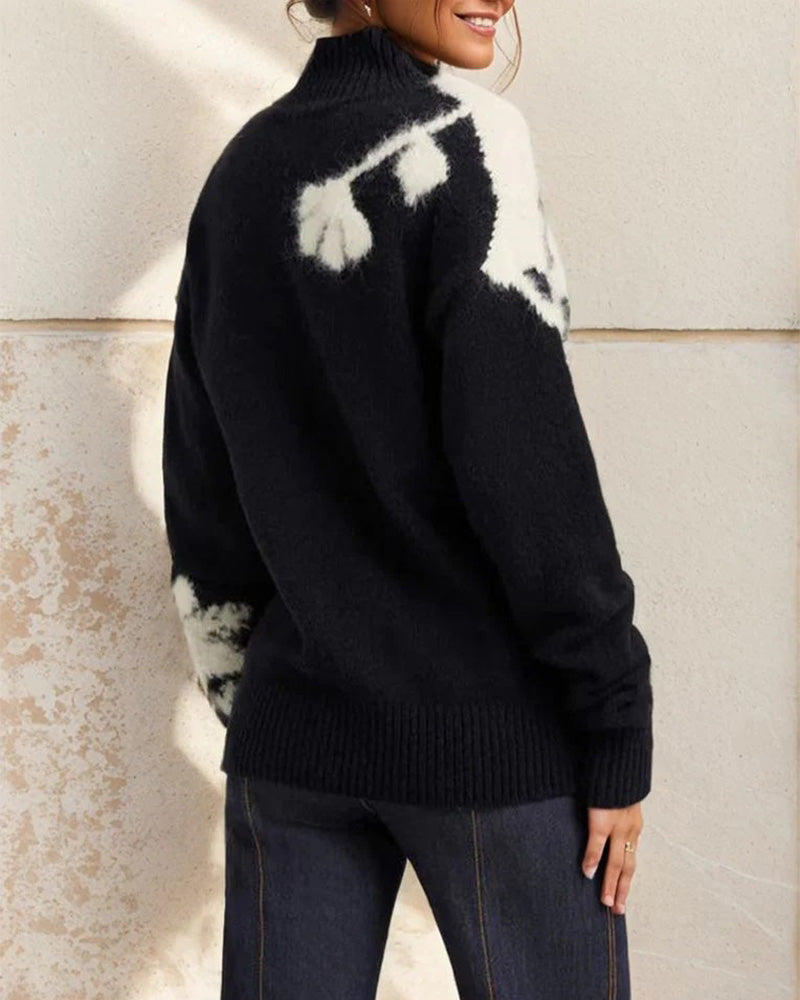 Trui met moderne bloemenprint en lange mouwen