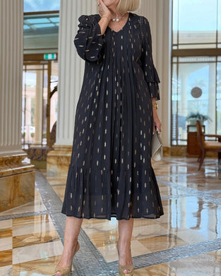 Jurk Lantaarn Mouw V-Hals Print