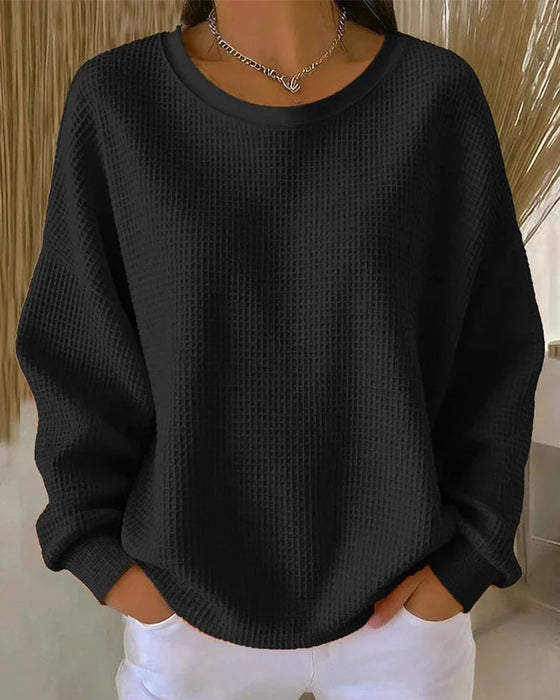 Sweatshirt Effen Wafeltextuur Pullover