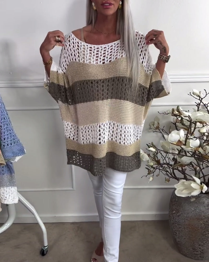 Casual holle trui met lange mouwen en kleurvlakken