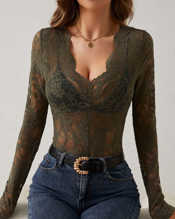 Blouse Kant Rand Lange Mouw