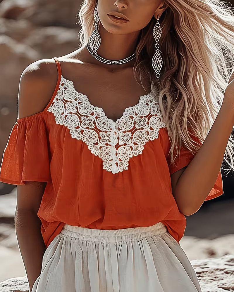 Blouse Kant Patchwork Off-Shoulder