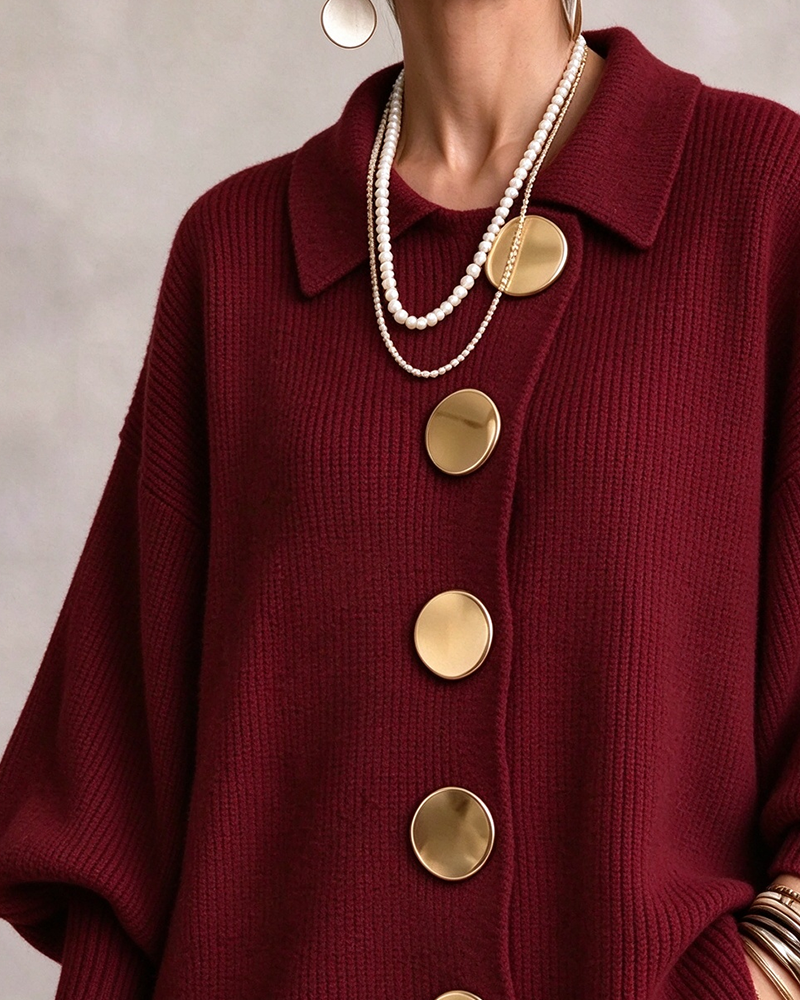 Cardigan Grote Metalen Knoop Reverse
