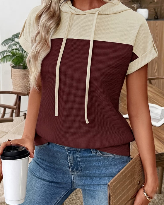 Hoodie Kleurblok Korte Mouw Casual