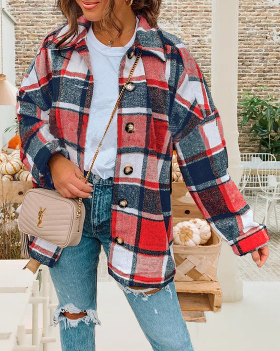 Casual geruite print knoop revers jas