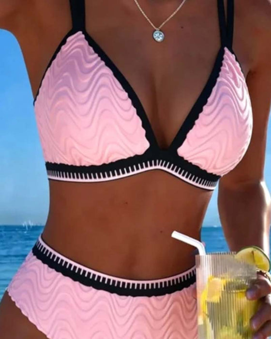 Bikini Kleurblok Dubbele Band Gestructureerd