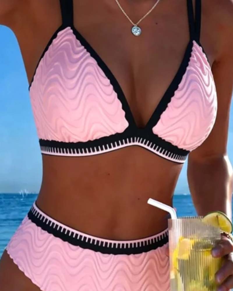 Bikini Kleurblok Dubbele Band Gestructureerd