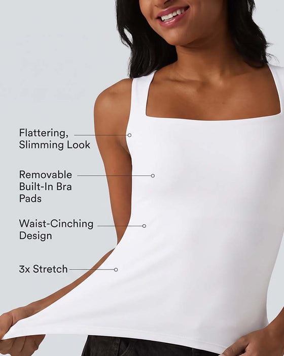 Tank Top Effen Kleur Vierkante Hals Ingebouwde Bh