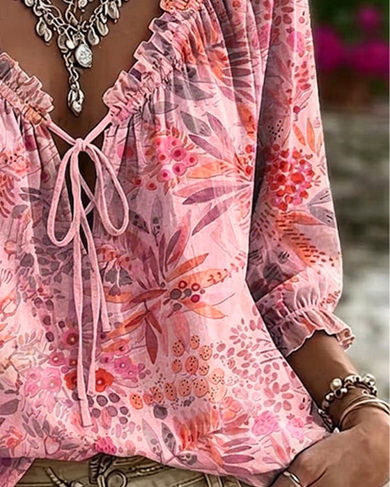 Blouse V-Hals Met Vetersluiting
