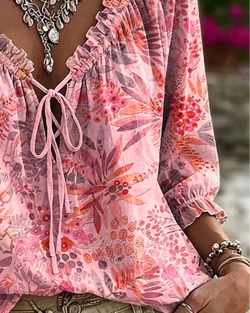 Blouse V-Hals Met Vetersluiting