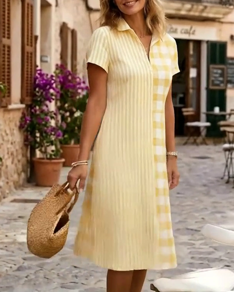 Jurk Ruit En Streep Patchwork Overhemd