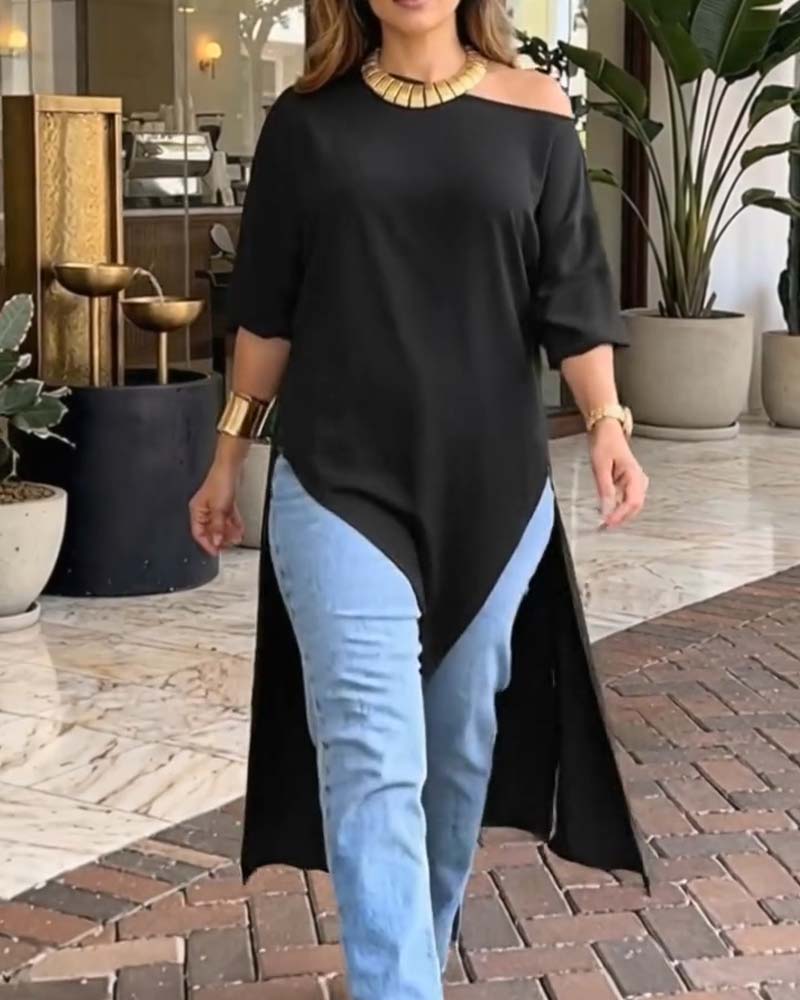 Blouse Enkel Schouder Asymmetrisch