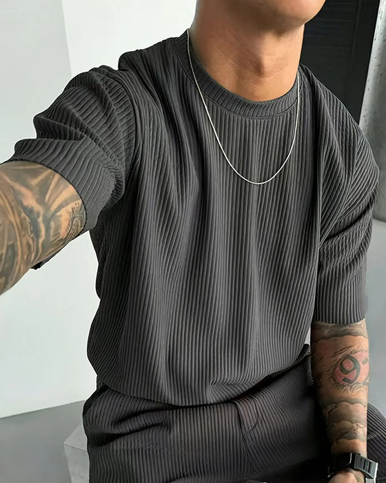 T-Shirt Geribbeld Hoge Hals Casual Effen