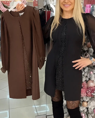 Jurk Faux Tweedelig Modieus Ronde Halslijn