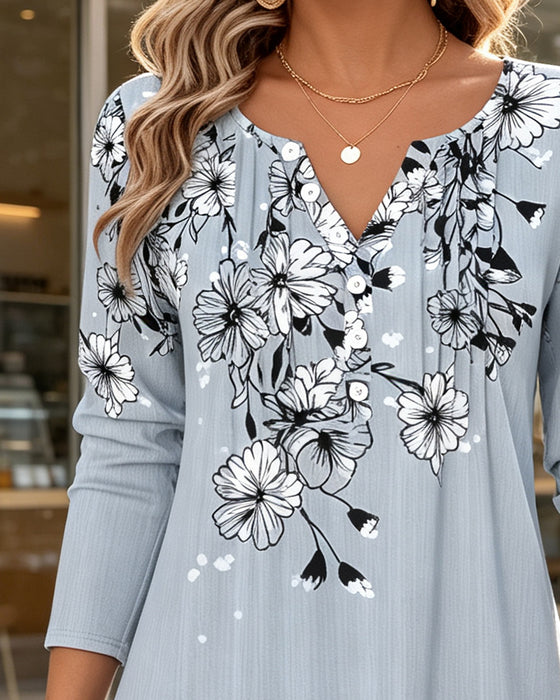 Blouse Mini V-Hals Bloemen Print