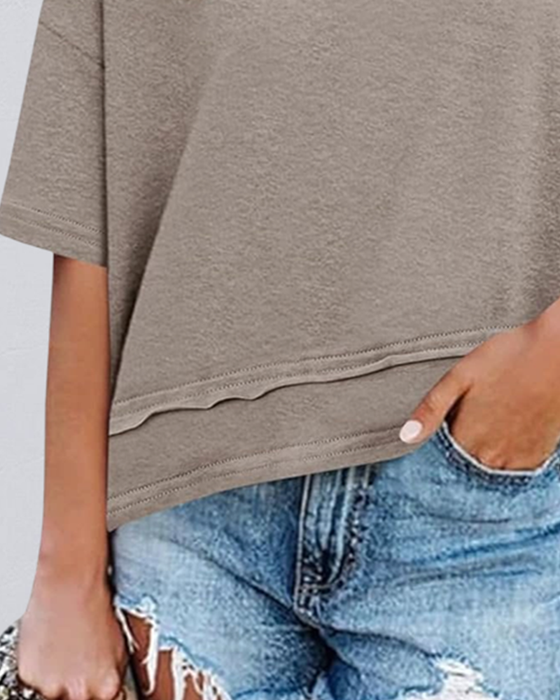 Blouse Effen V-Hals Patchwork Zoom