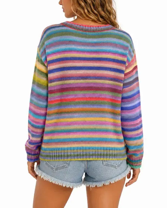 Cardigan Regenboog Streep Knoop