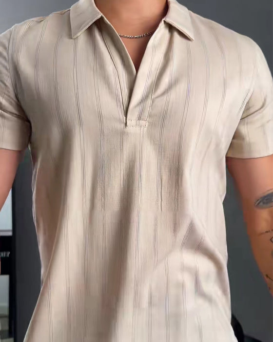 Heren Geribbelde Casual Polo-Kraag T-Shirt
