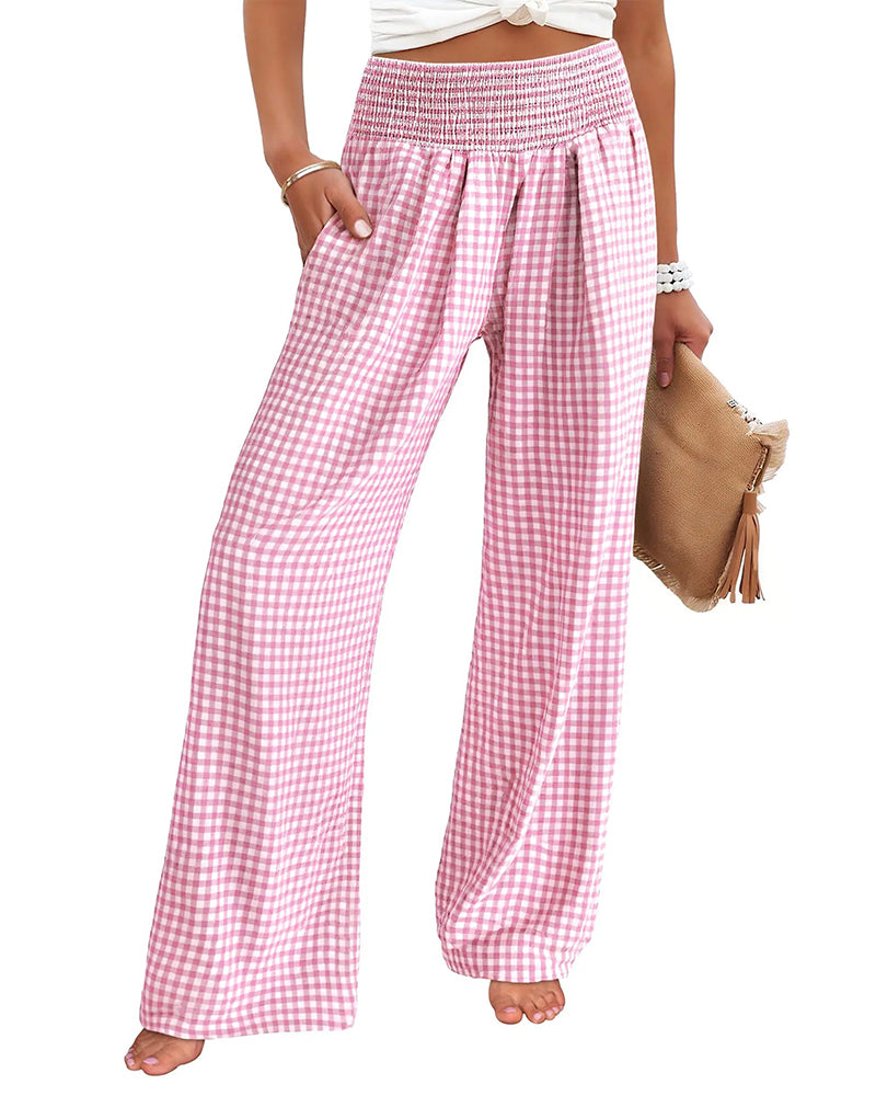 Broek Hoge Taille Geruite Wijde Pijp