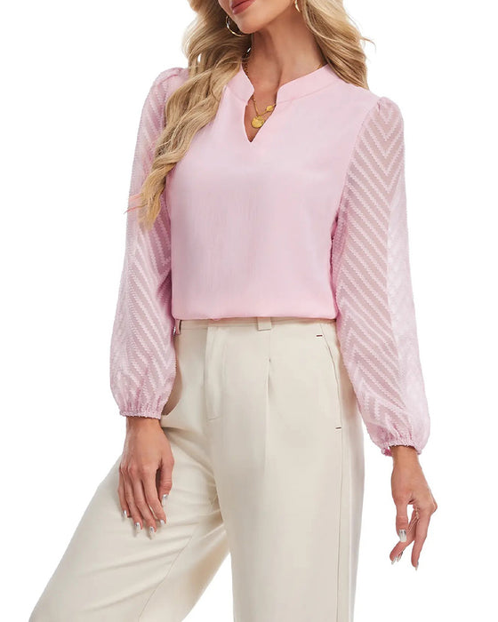 Blouse Opstaande Kraag Lange Mouw Gestructureerd Mesh