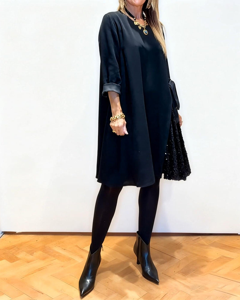 Stijlvolle Jurk Met Patchworkdetails En Ronde Hals