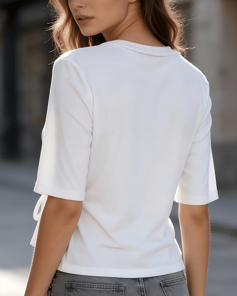 T-Shirt Zijstrik Ronde Hals Half Mouw