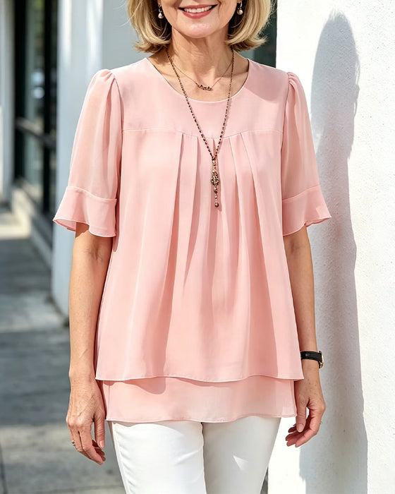 Blouse Rondhals Gerimpeld Ruffle