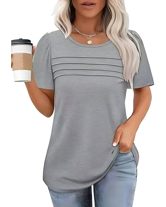 T-Shirt Geplisseerd Los Ronde Hals Korte Mouw