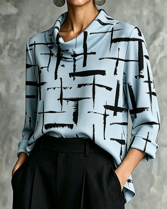 Blouse Mock Cowl Hals Kruis Patroon