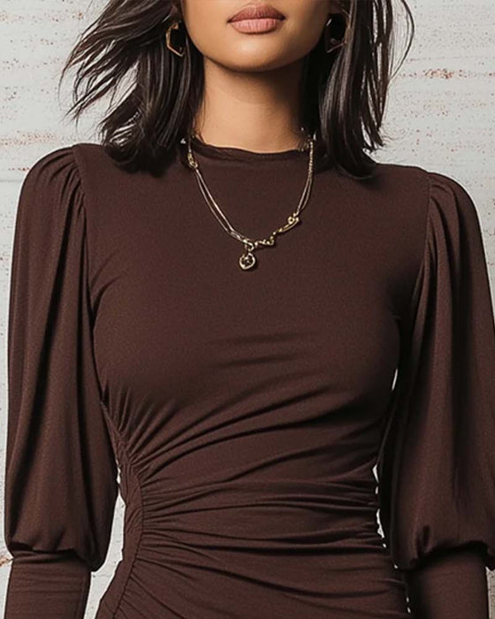Jurk Geplooid Bodycon Lange Mouw