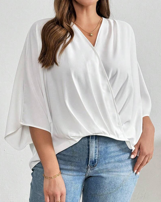 Blouse V-Hals Kruis Onregelmatig Effen