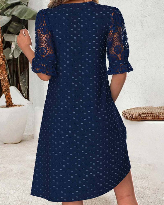 Jurk V-Hals Afdruk Kant Patchwork A-Lijn