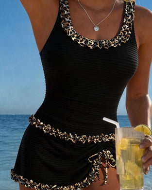 Tankini Luipaard Afdruk Kant U-Hals Jurk