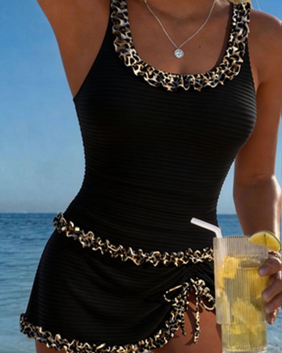 Tankini Luipaard Afdruk Kant U-Hals Jurk