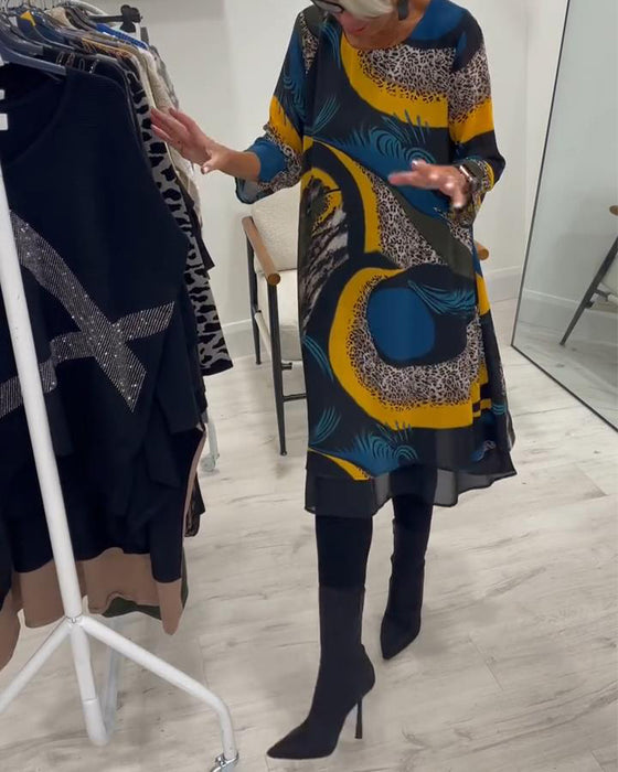 Elegante Gedrukte Jurk Met Ronde Hals