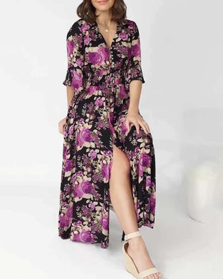 Maxi jurk met bloemenprint V-hals