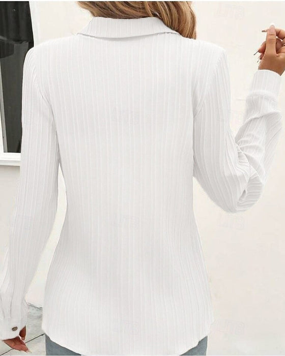 Blouse Gestructureerd Verticale-Streep Lange-Mouw
