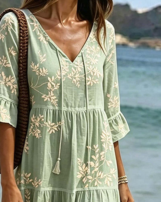 Jurk Ruffle V-Hals Strik Resort